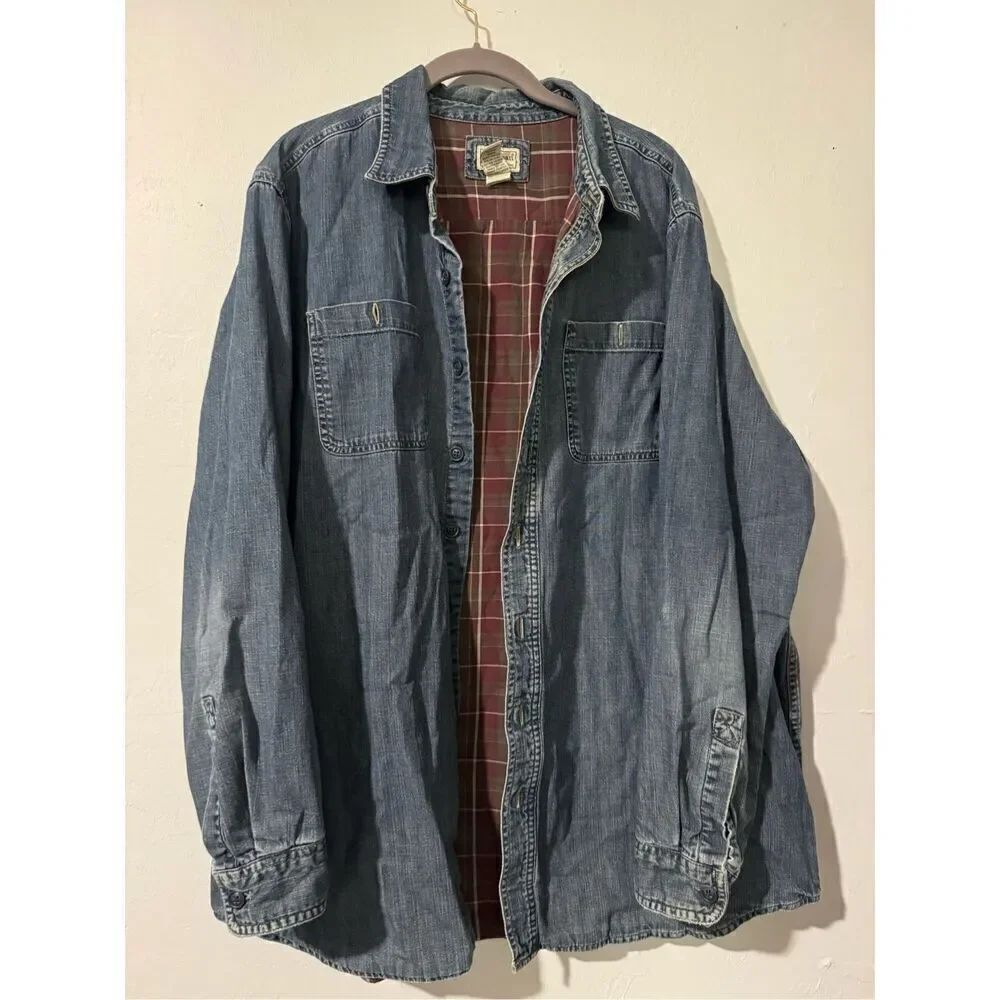 L.L. Bean Men’s vintage blue plain flannel lined denim button front XL tall